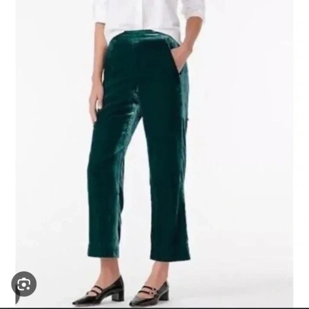 J Crew Pull-on Peyton Cropped Pants Green Velvet Office Holiday Sz 16